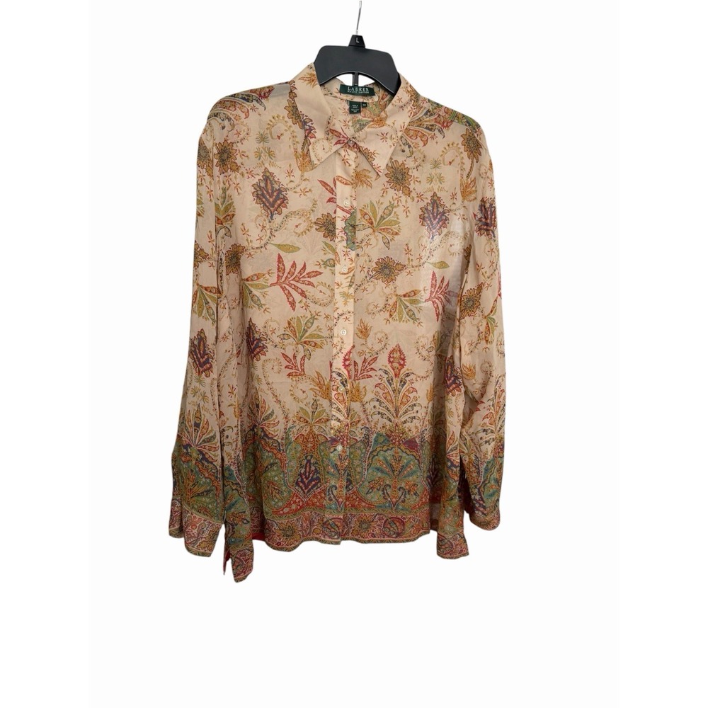 Lauren Ralph Lauren Shirt Georgette Blouse 18W 100% Silk Boho Paisley NNN13-1
